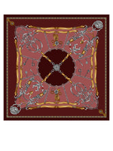 Burgundy scarf 90x90cm in GOOD LUCK printed silk